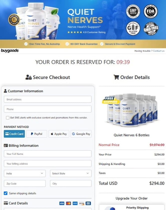 Quiet Nerves Secure Checkout Page